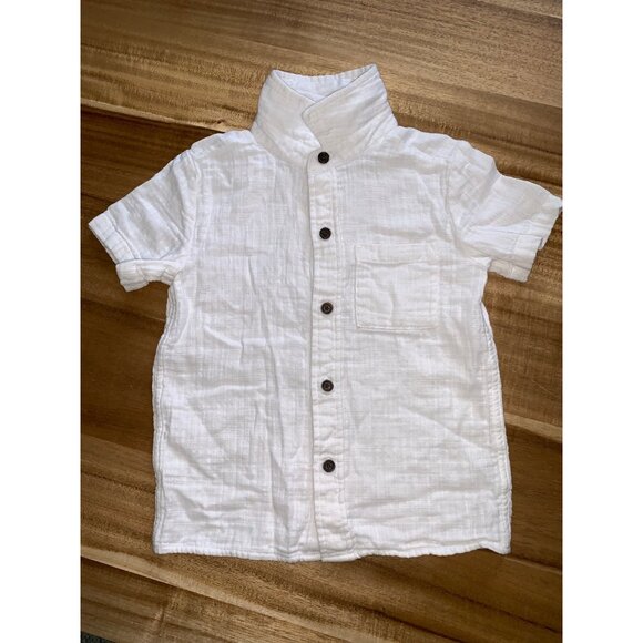 Cat & Jack Boys Toddler White Short Sleeve Button-Up Shirt 100% Cotton Size 5T - Picture 5 of 9